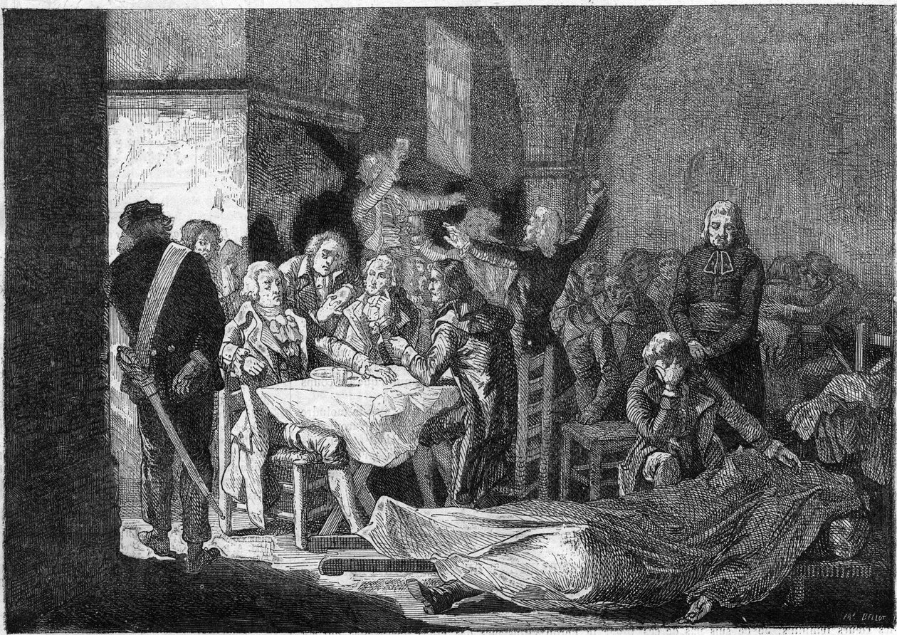 Revolução Francesa: último banquete dos Girondins, 30-31 de outubro de Julien Leopold (after) Boilly