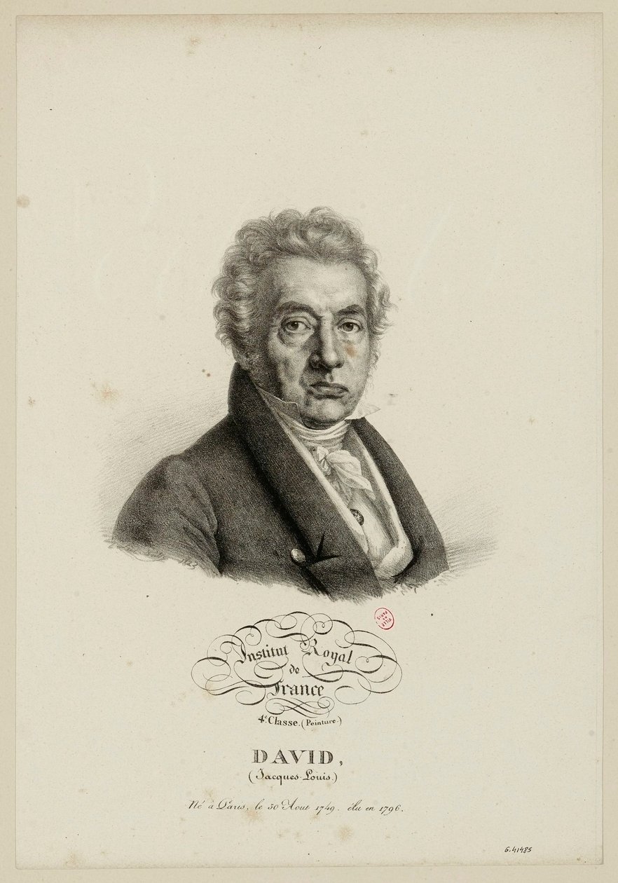 Instituto Real de França, 4.ª classe. (Pintura.) David, (Jacques-Louis.) Nascido em Paris em 30 de agosto de 1749, eleito em 1796. de Julien Leopold Boilly