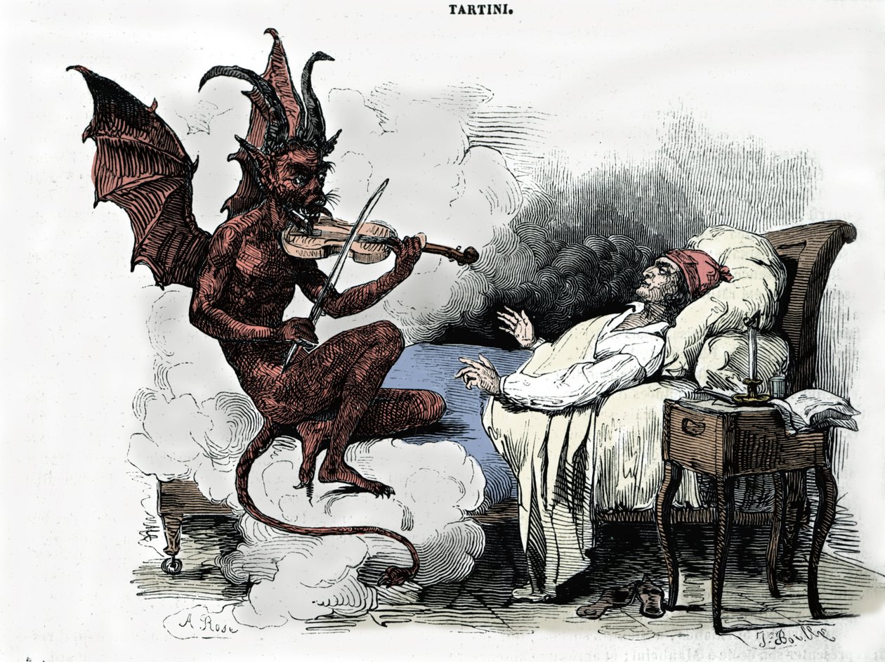 O sonho do compositor Giuseppe Tartini (1692-1770): na sua "Sonata des trilles du Diable" (Sonata para violino em G menor), o compositor sonha que faz um pacto com o diabo pelo preço da sua alma, confia-lhe o seu violino e o diabo toca de Julien Leopold Boilly