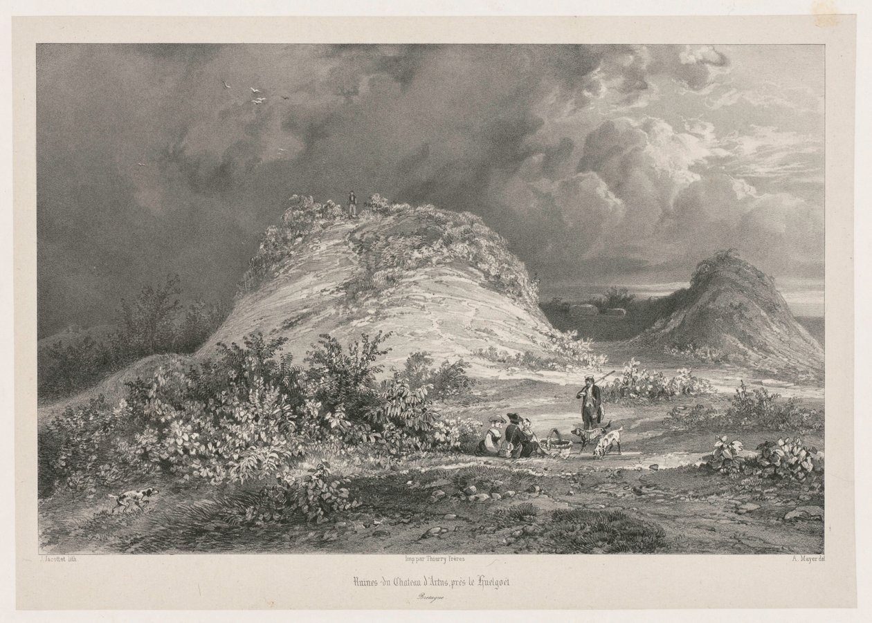 Ruínas do Chateau dArtns perto de Huelgoat, Bretanha, 1845-1846. de Julien Louis Jacottet