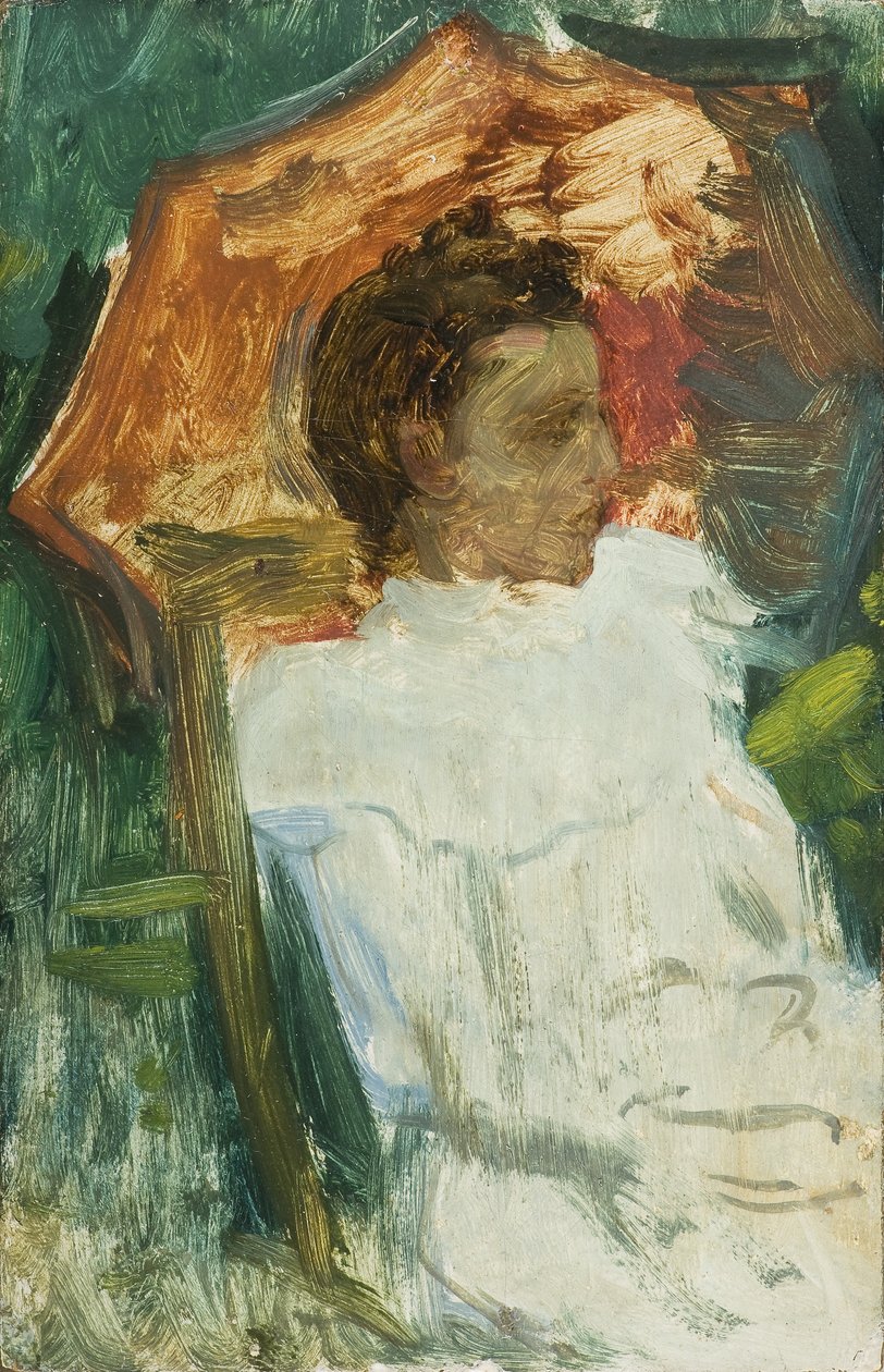 Homem jovem, com, guarda-chuva de Julio Romero de Torres