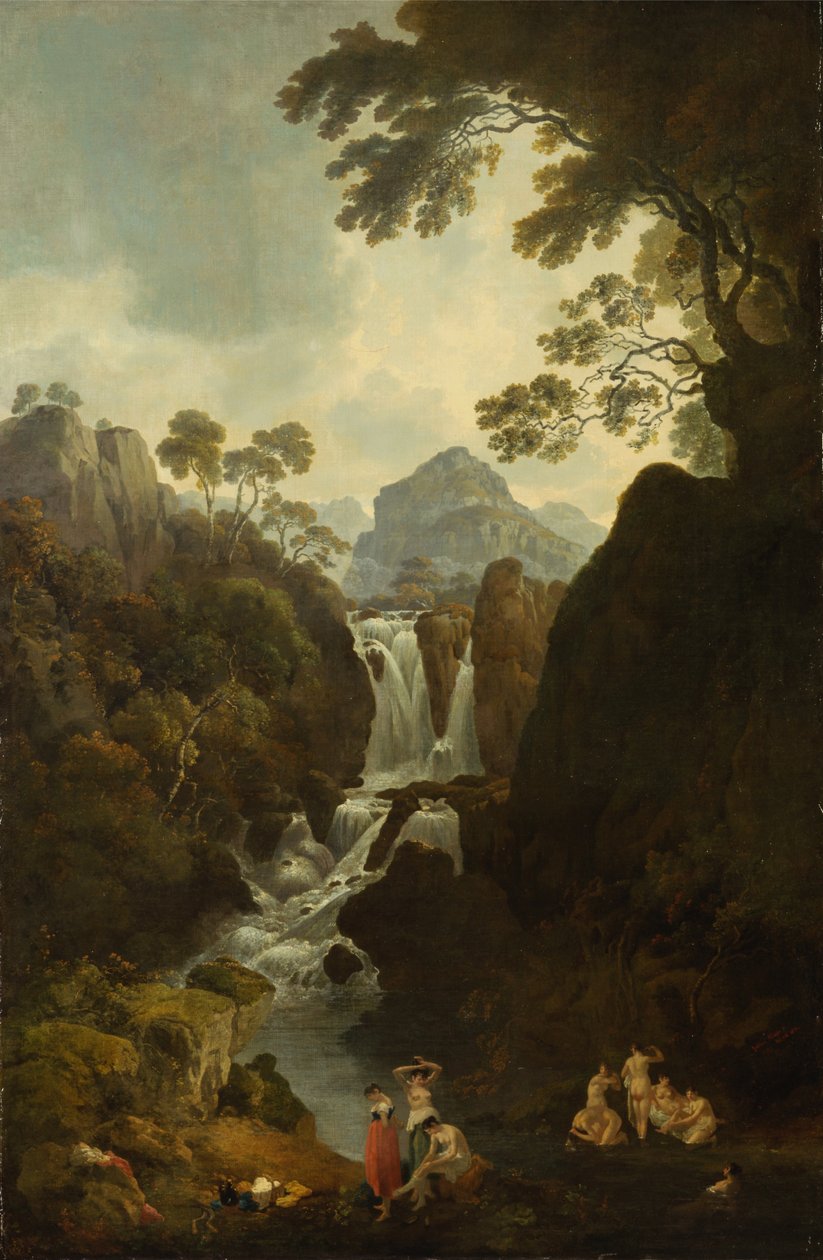 Uma cachoeira com banhistas de Julius Caesar Ibbetson