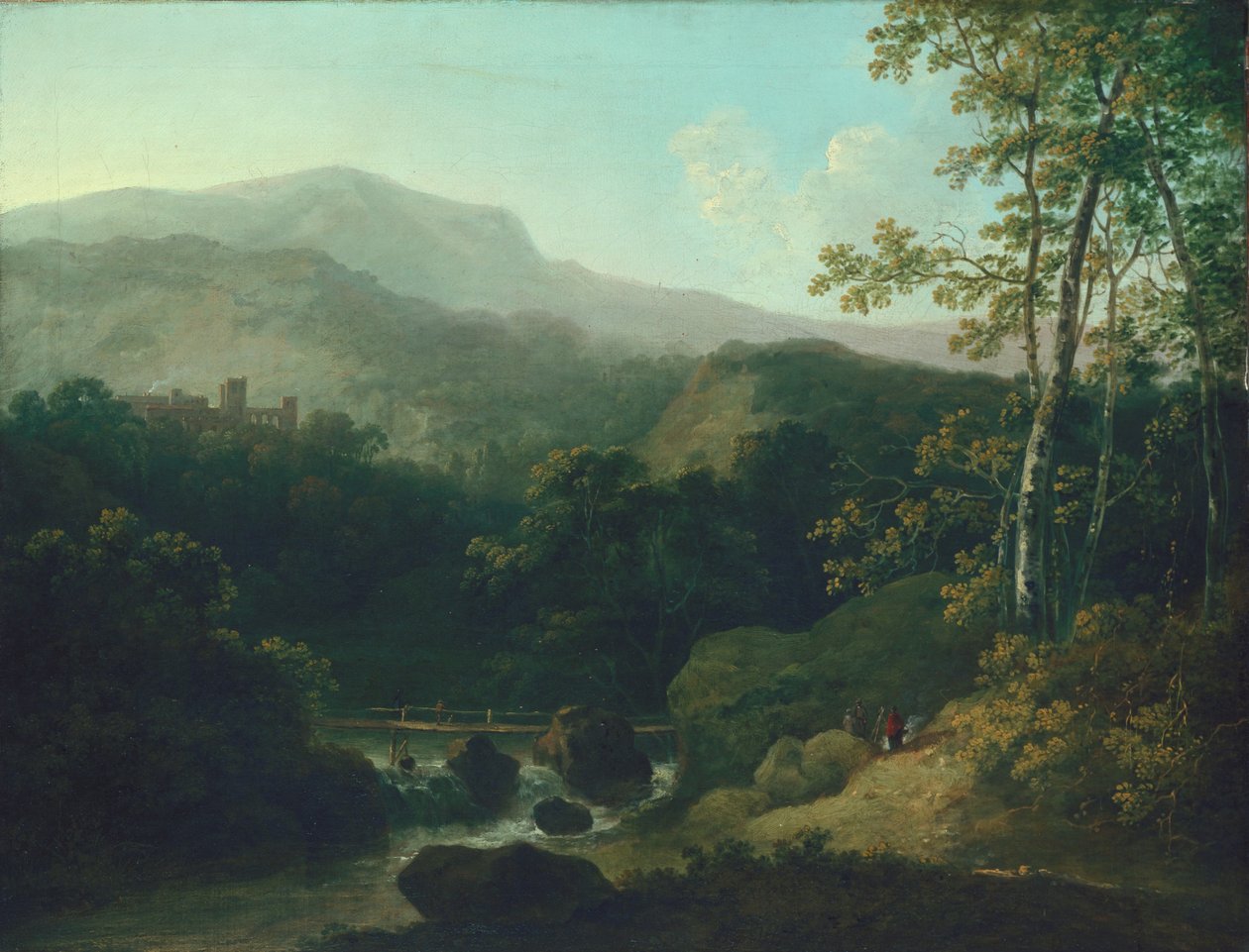 Paisagem, com, montanha, riacho de Julius Caesar Ibbetson