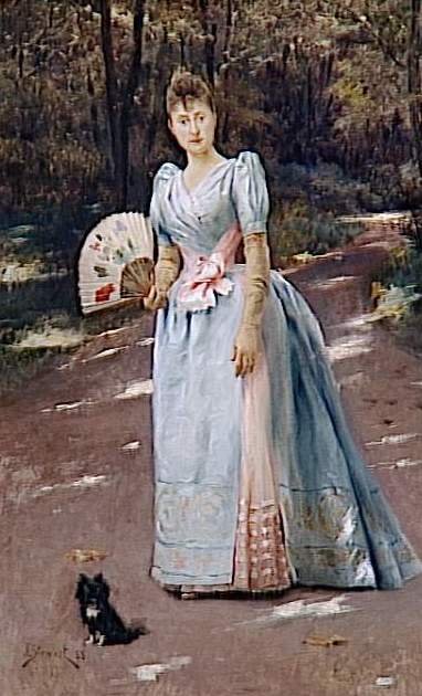Mulher em um jardim de Julius Leblanc Stewart