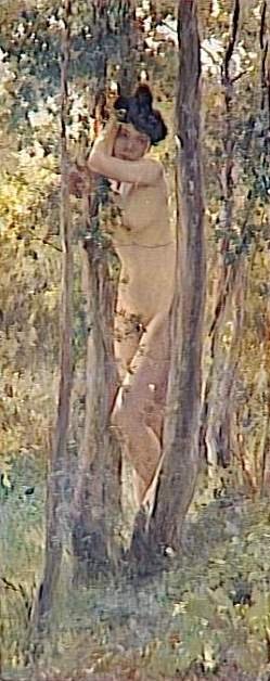 Mulher jovem, pelado, em, um, undergrowth de Julius Leblanc Stewart