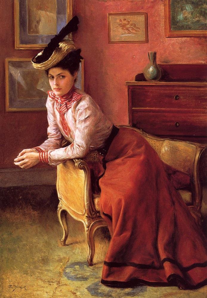 Elegante au sofá ou mulher em um interior de Julius Leblanc Stewart