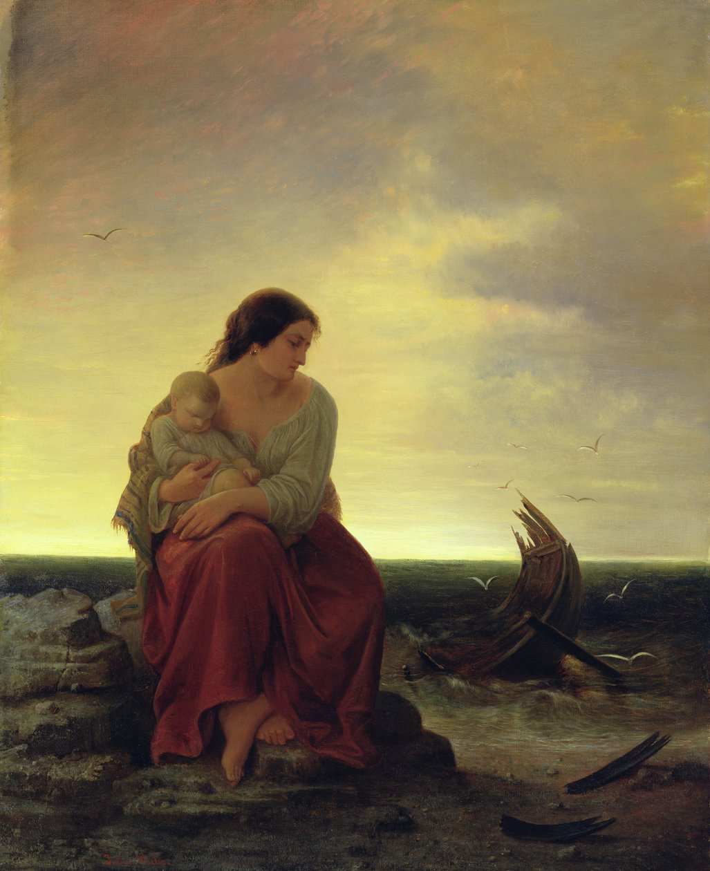Esposa do pescador luto na praia de Julius Muhr