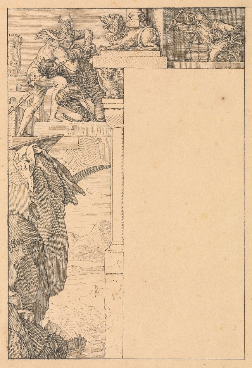 Siegfried Batalhas com o Gatekeeper de Julius Schnorr von Carolsfeld