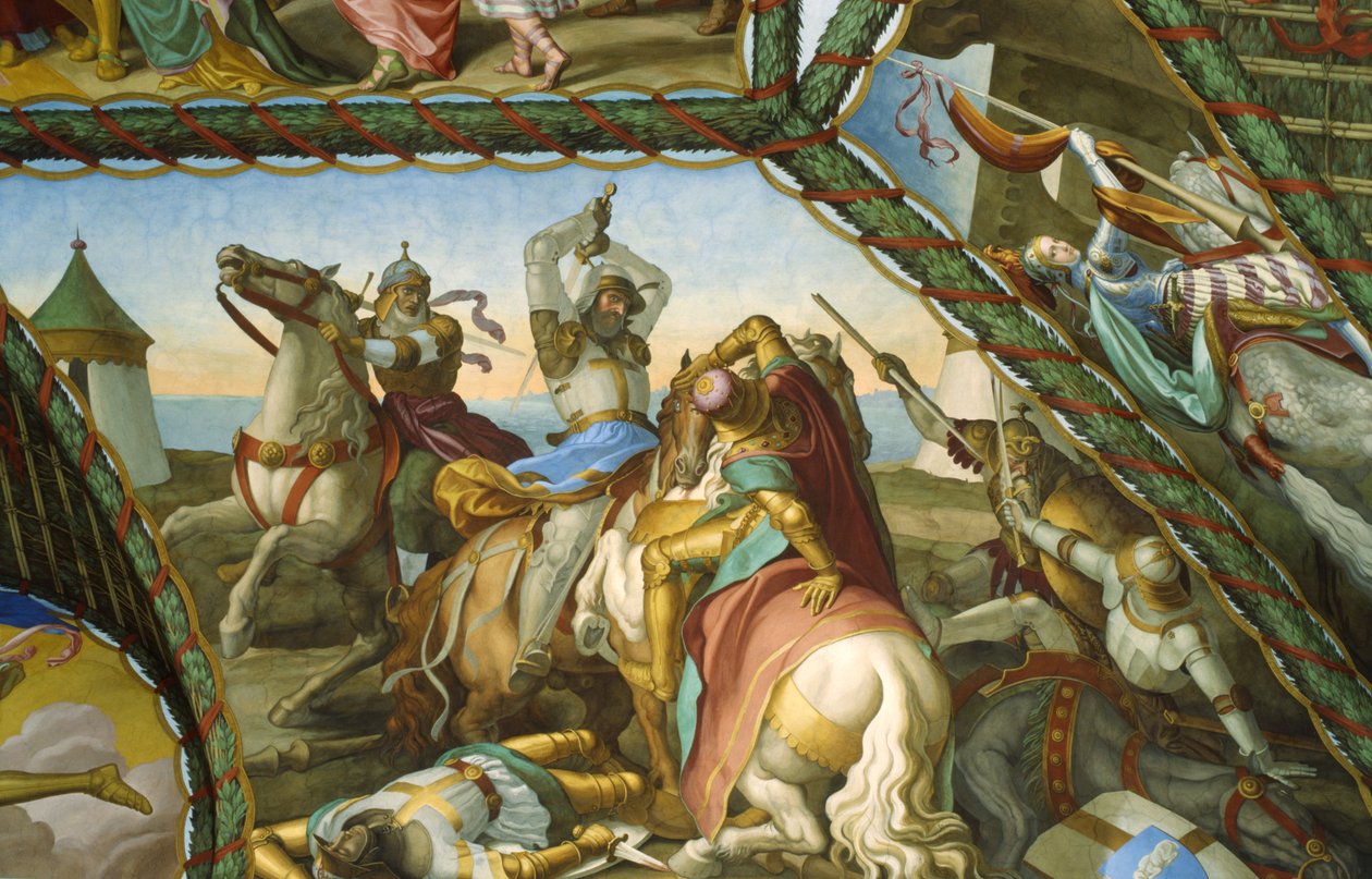 O duelo dos seis cavaleiros de Julius Schnorr von Carolsfeld