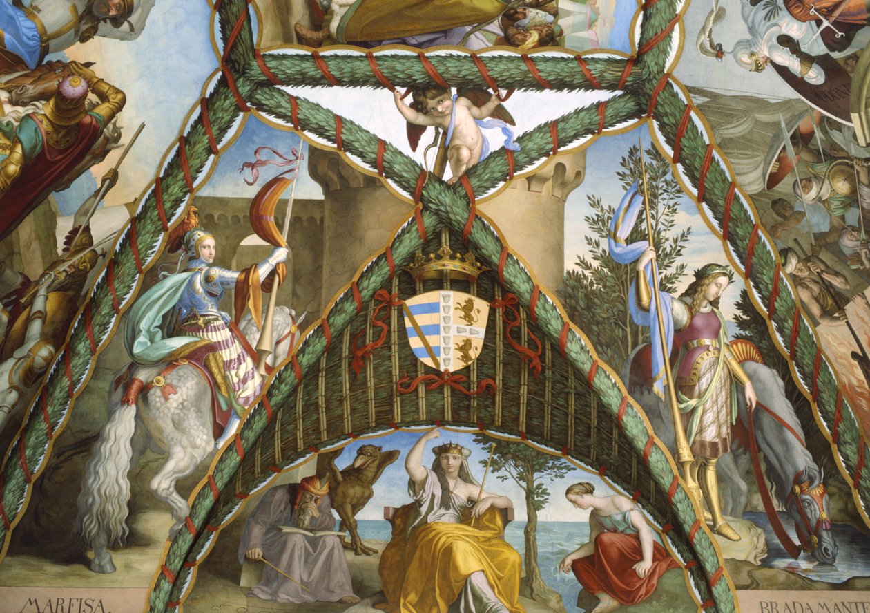 As Feiticeiras Melissa, Atlante, Alcina e as figuras de Marfisia e Bandimarte de Julius Schnorr von Carolsfeld
