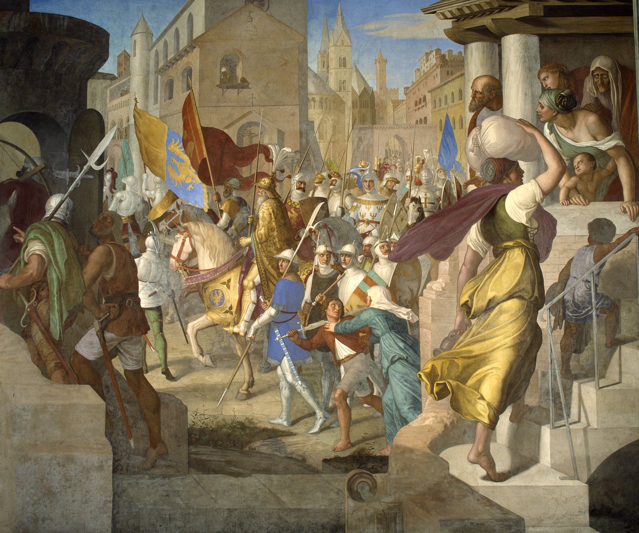 O exército de Carlos Magno em Paris de Julius Schnorr von Carolsfeld