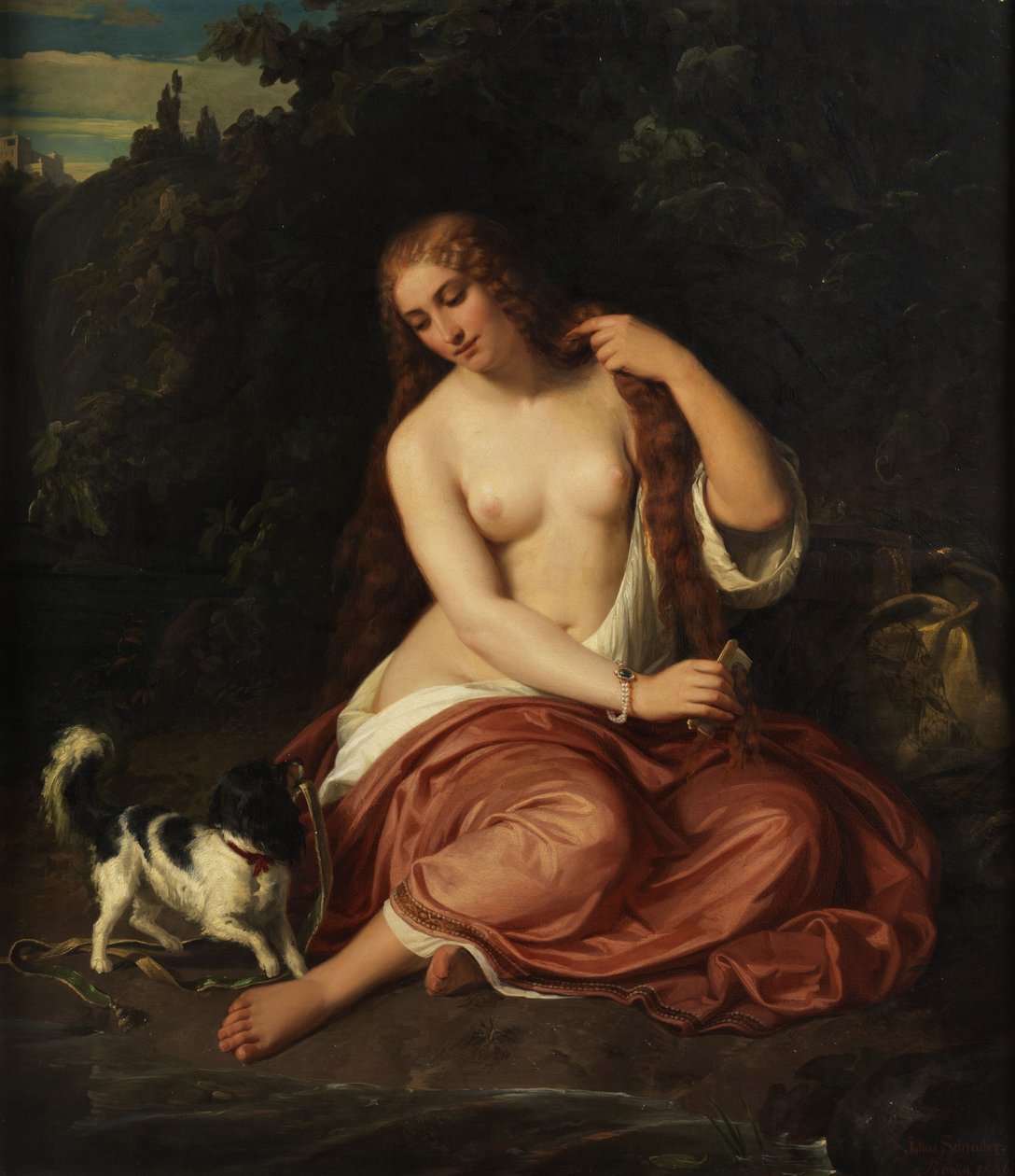 Metade, ato, jovem, menina, cão de Julius Schrader