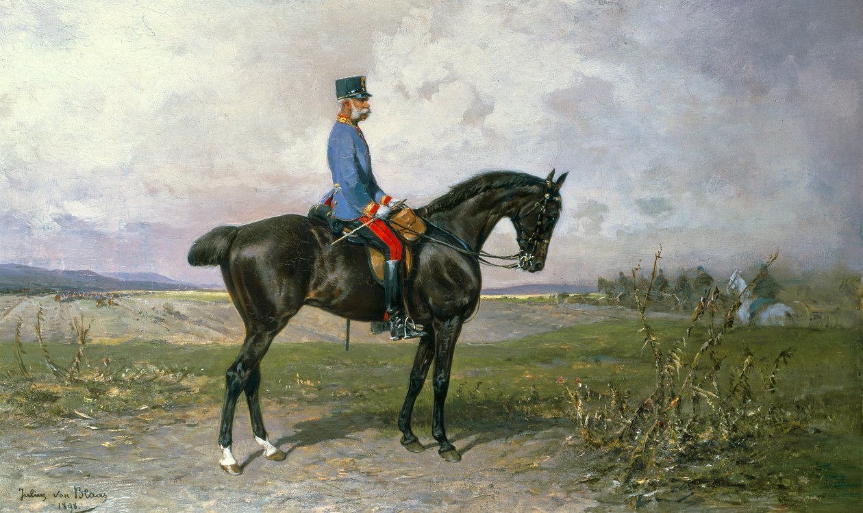 Imperador Franz Joseph I em seu cavalo austríaco, 1898 de Julius von Blaas  