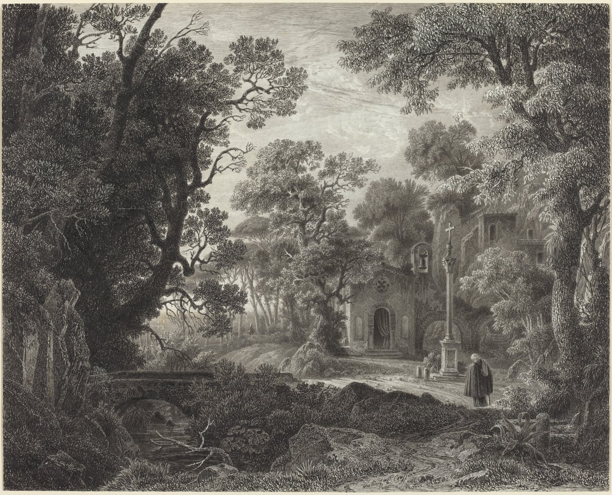 Uma Capela da Floresta à Noite de Julius Albert Elsasser