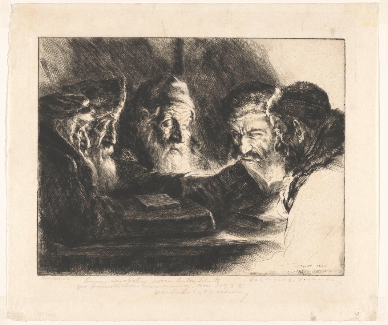 Cinco homens judeus lendo de Julius C. Turner (signed by artist)