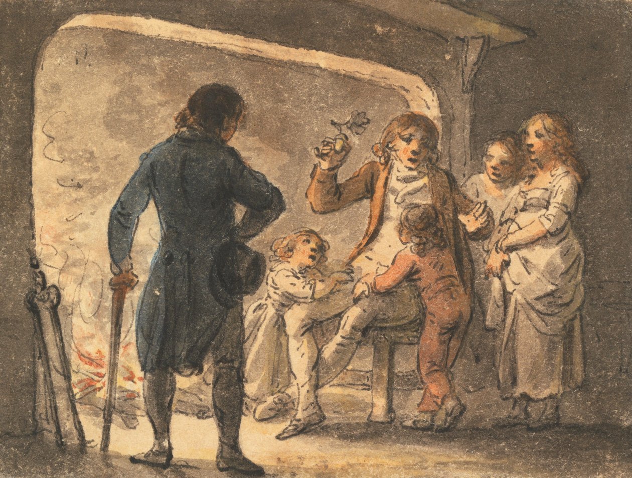 O fogo na lareira, o pai conta a história aos seus filhos de Julius Caesar Ibbetson