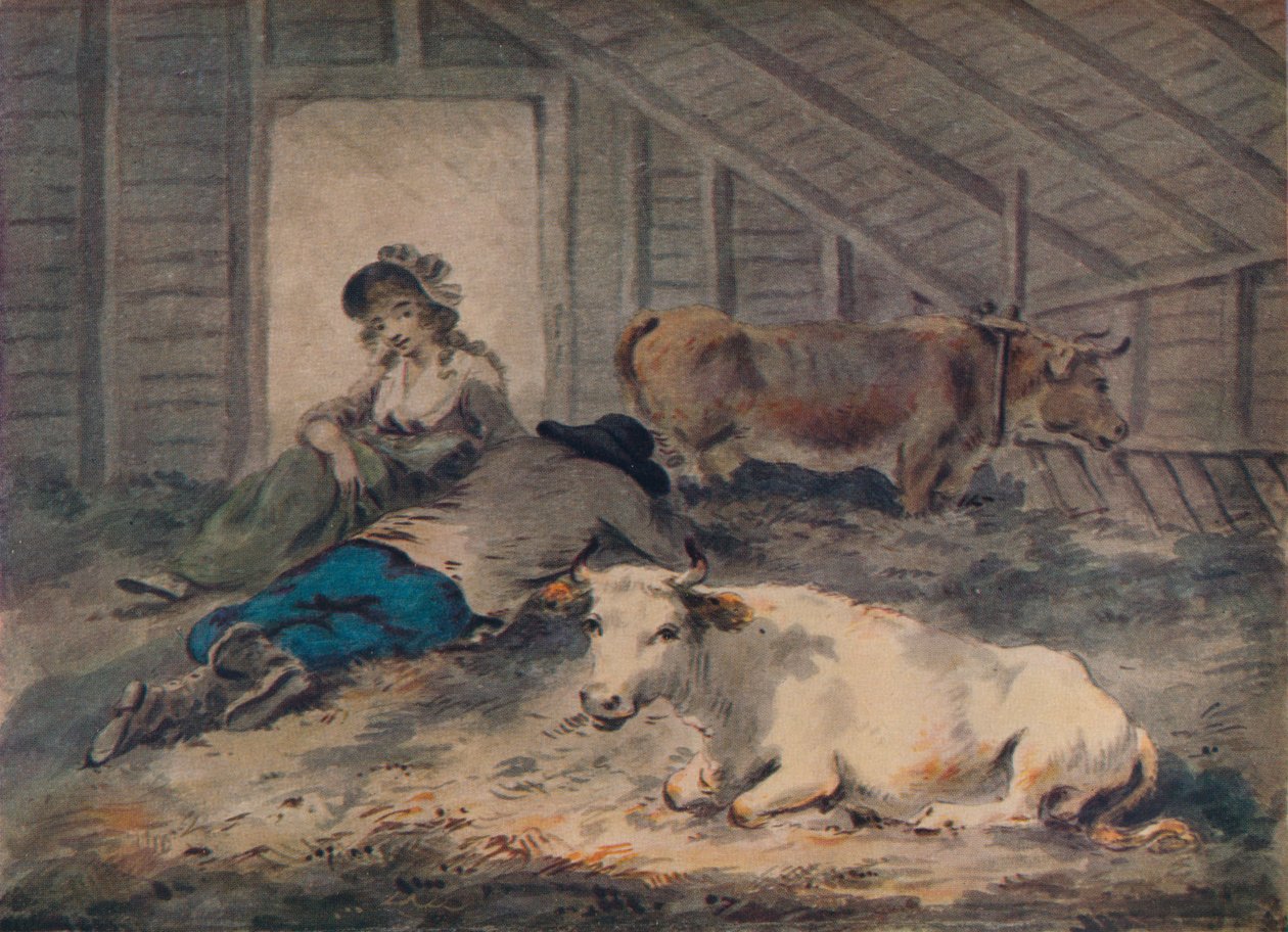 Namoro em um estábulo, c1801 de Julius Caesar Ibbetson