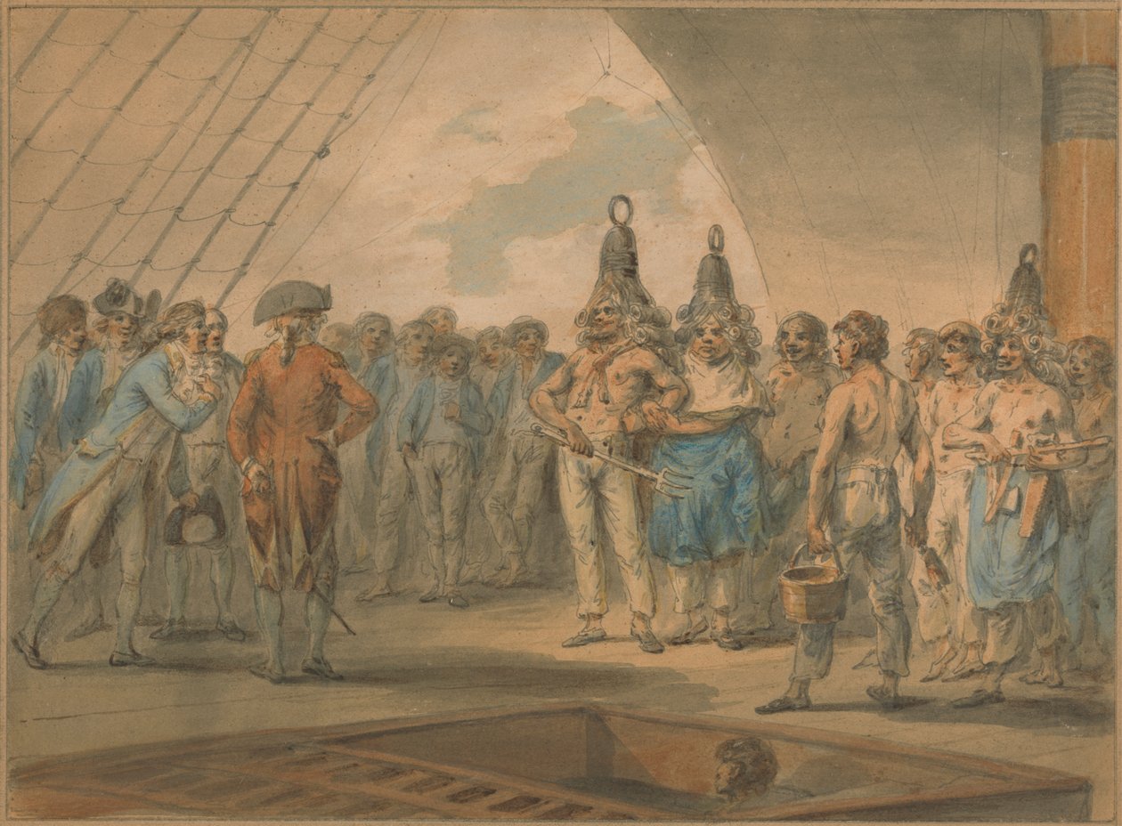 Cerimónia de travessia da linha a bordo do navio, "Vestal". de Julius Caesar Ibbetson