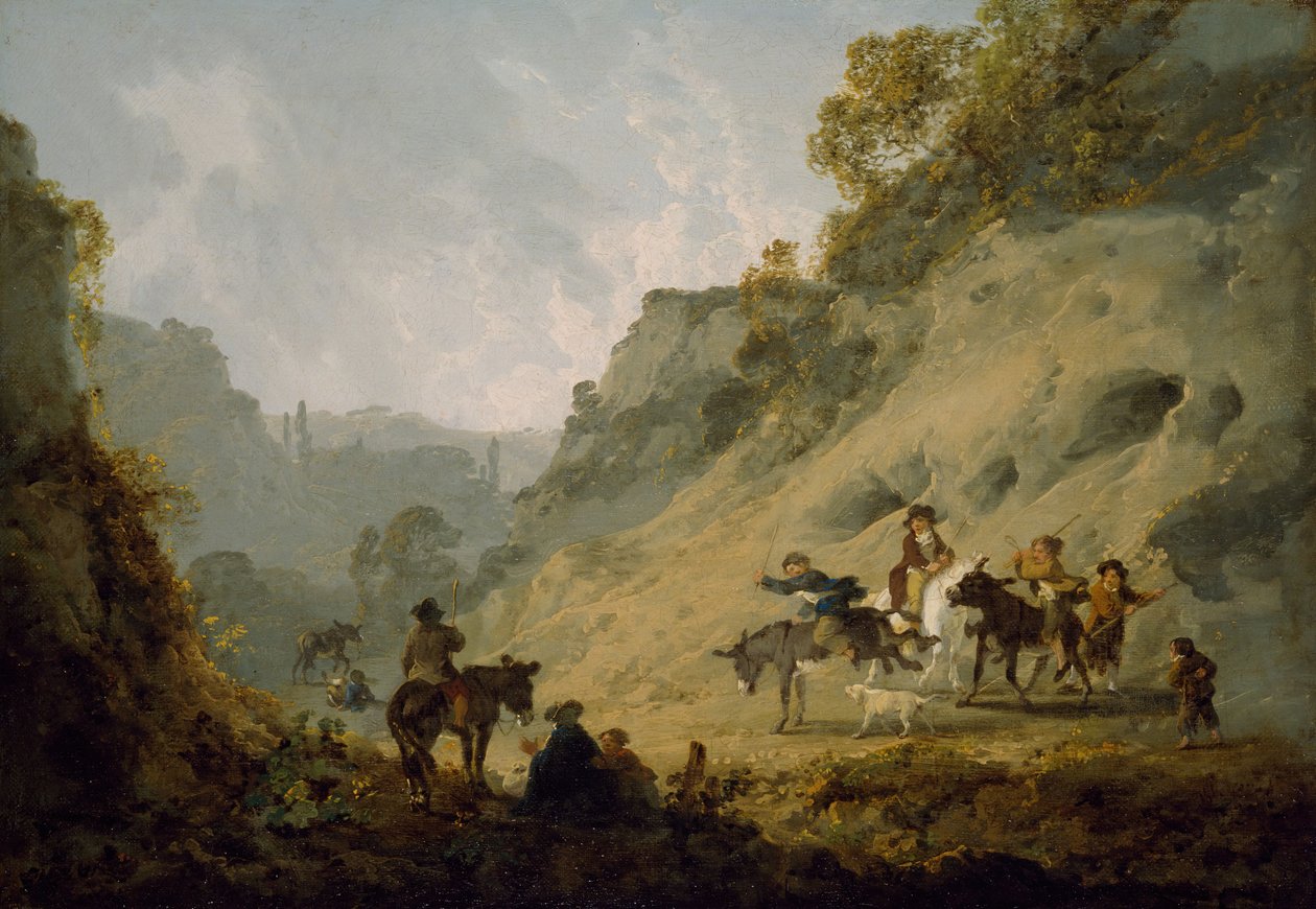 Ciganos com uma corrida de burros, 1792. de Julius Caesar Ibbetson