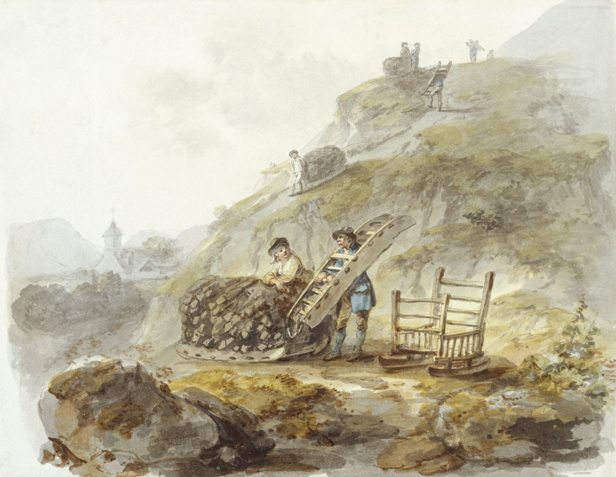 Método de obtenção de turfa nas colinas perto de Mallwyd, c.1792 (aguarela, tinta e lápis sobre papel) de Julius Caesar Ibbetson