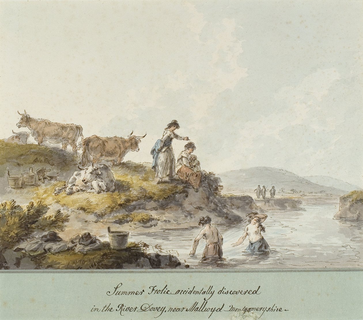 Brincadeira de verão, descoberta acidentalmente no rio Dovey, perto de Mallwyd, Montgomeryshire (aguarela e tinta sobre papel) de Julius Caesar Ibbetson