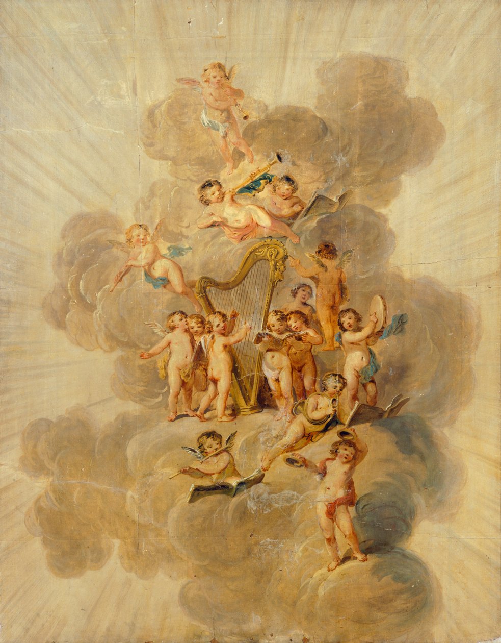 Querubins Alados com Instrumentos Musicais, secção de margem decorativa da Sala de Música, Kenwood House, Londres (wallpaper) de Julius Caesar Ibbetson