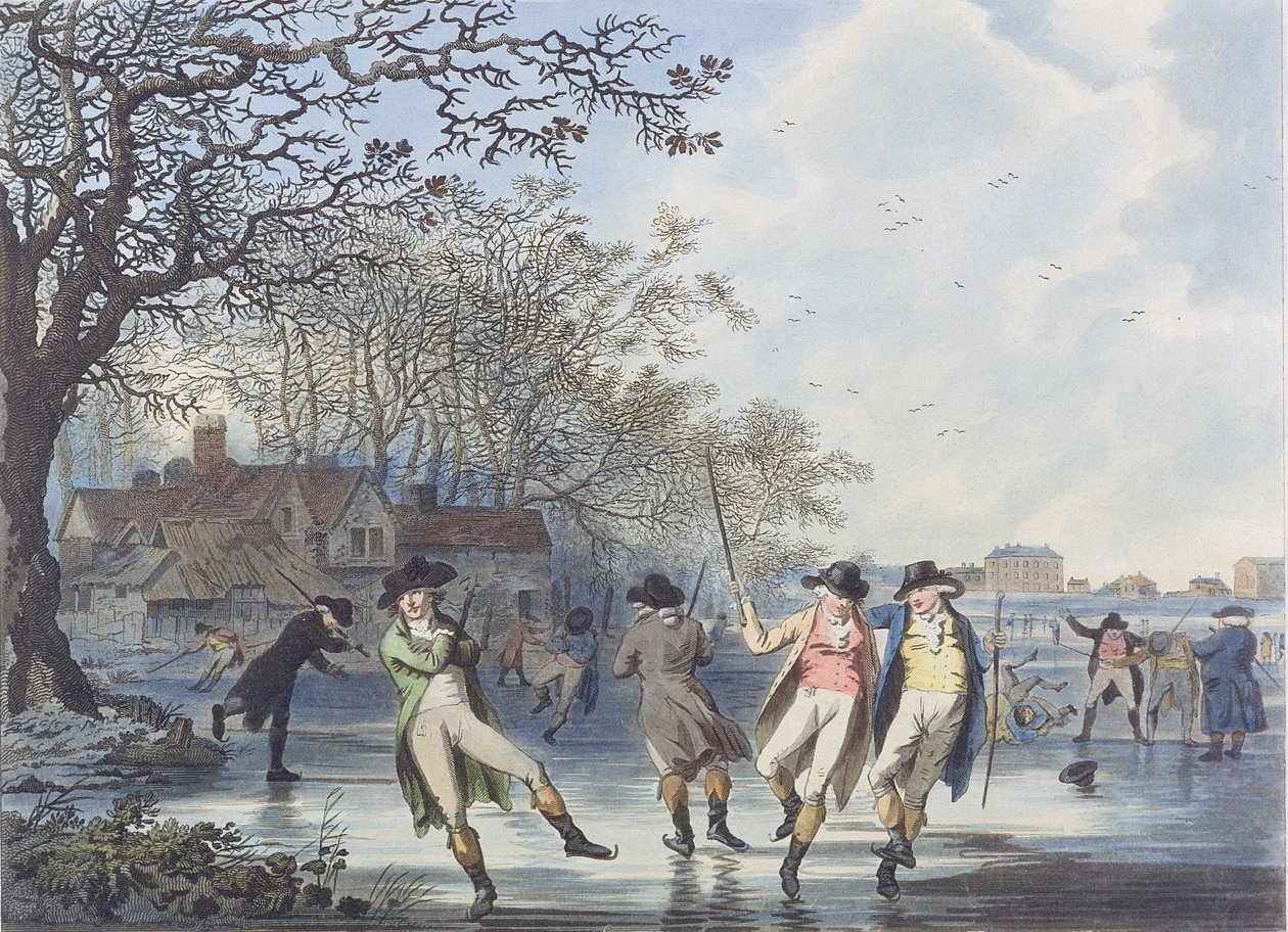 Diversão de Inverno: Uma vista em Hyde Park da Moated House, 1787 (aquatint) de Julius Caesar Ibbetson