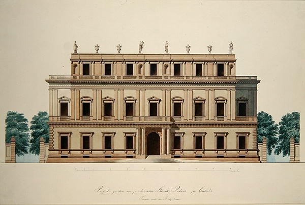 Design para a fachada frontal da Câmara Municipal de Kassel (grafite, caneta e aguarela sobre papel) de Julius Eugen Ruhl