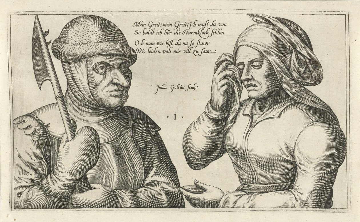 Adeus a um soldado Trocadilhos sobre a relação entre homem e mulher (título da série) de Julius Goltzius