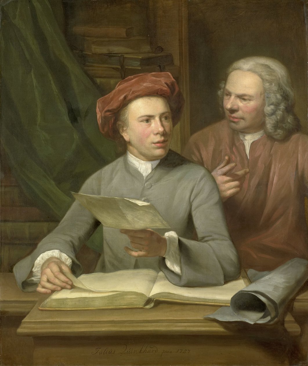 Auto-retrato. Ao lado do artista está seu pai e professor Jan Maurits Quinkhard (1688-1772) de Julius Henricus Quinkhard