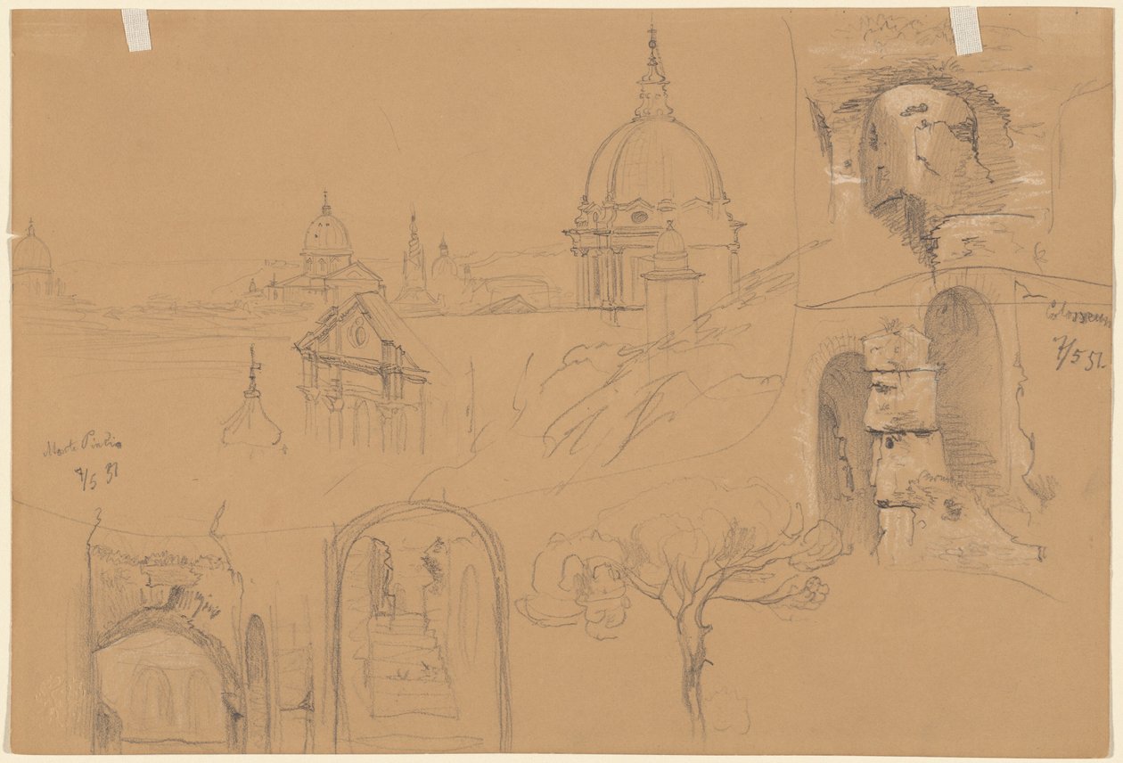 Estudos do Coliseu e Monte Pincio (verso) de Julius Jacob the Elder