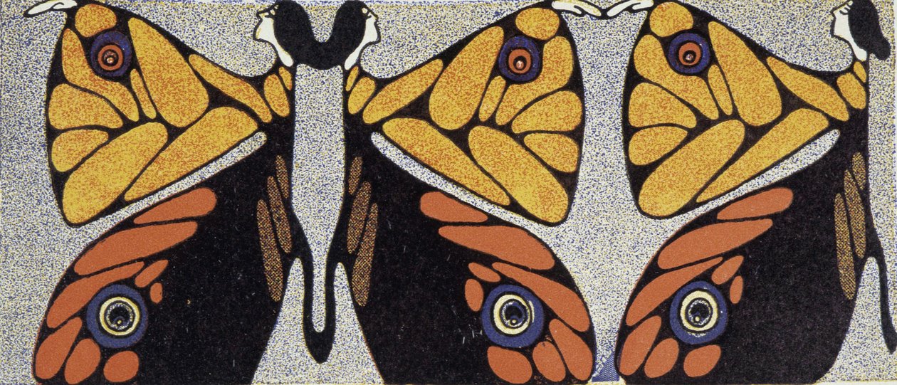 Mulher borboleta (ilusão de ótica) - desenho estilizado de Klinger, em “A Mulher na Decoração Moderna””, v.1920 de Julius Klinger