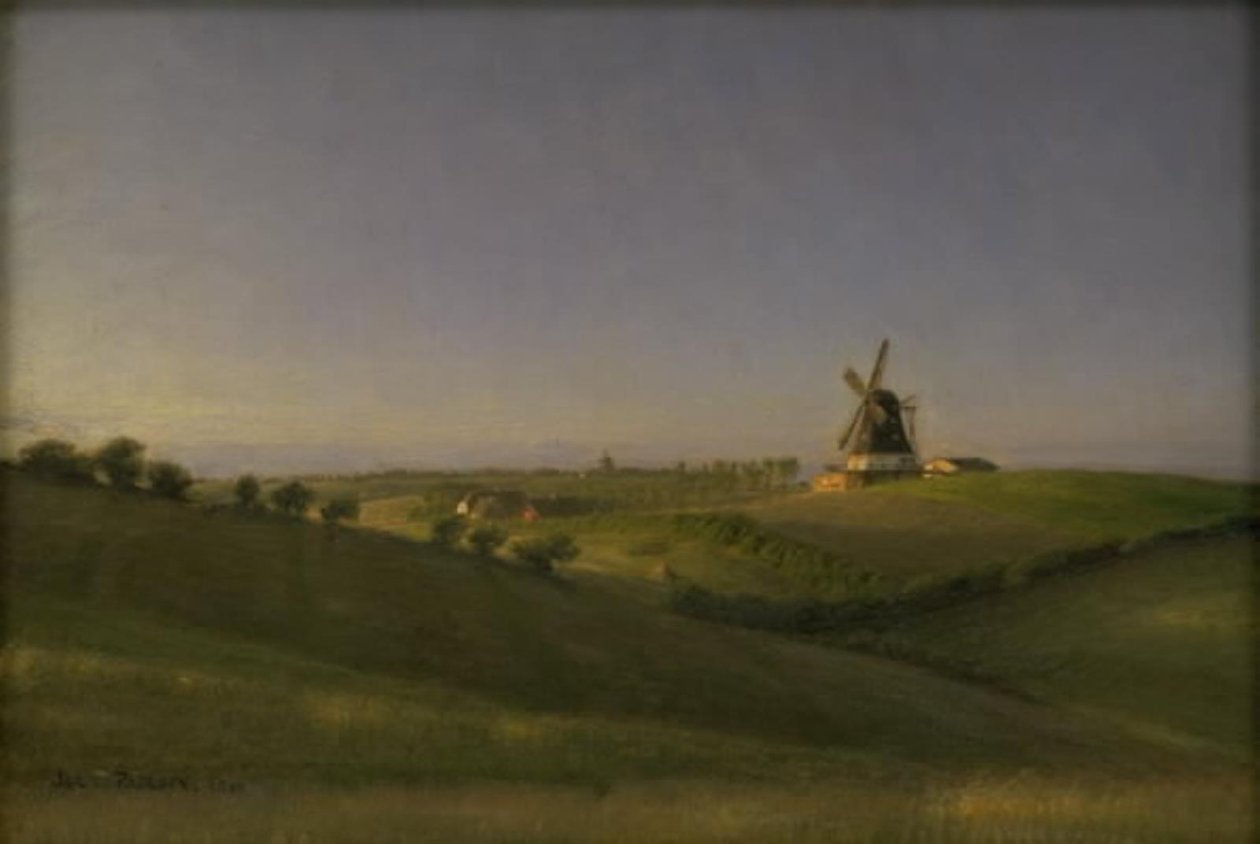 Paisagem em Kolding, Jutland, ao pôr do sol de Julius Paulsen