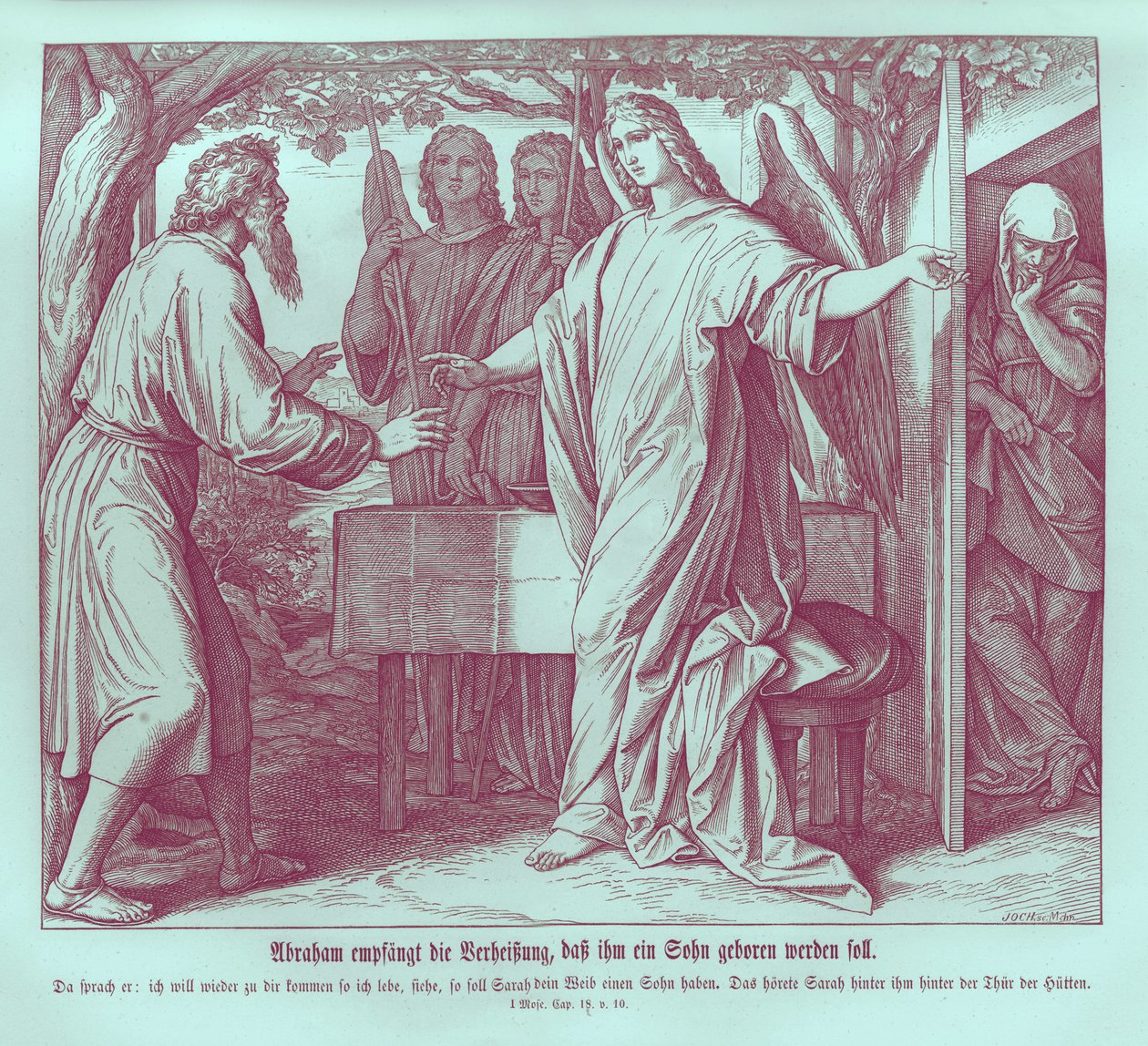 Abraão ouve que Sara dará à luz um filho, Gênesis. de Julius Schnorr von Carolsfeld