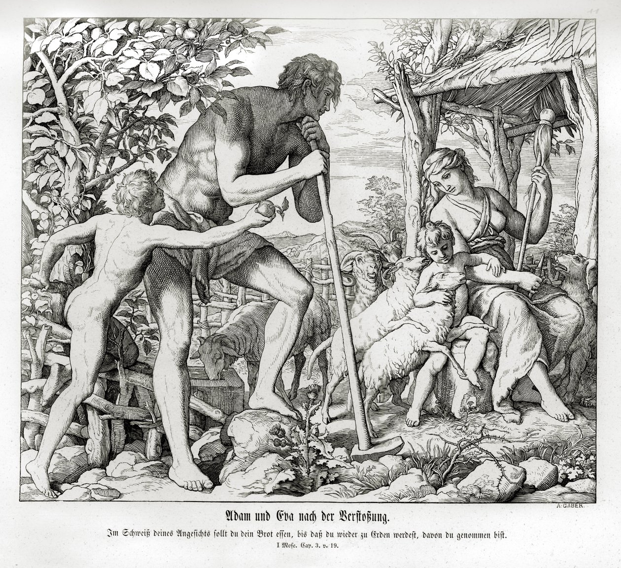 Adão e Eva após seu exílio do Éden, Gênesis de Julius Schnorr von Carolsfeld