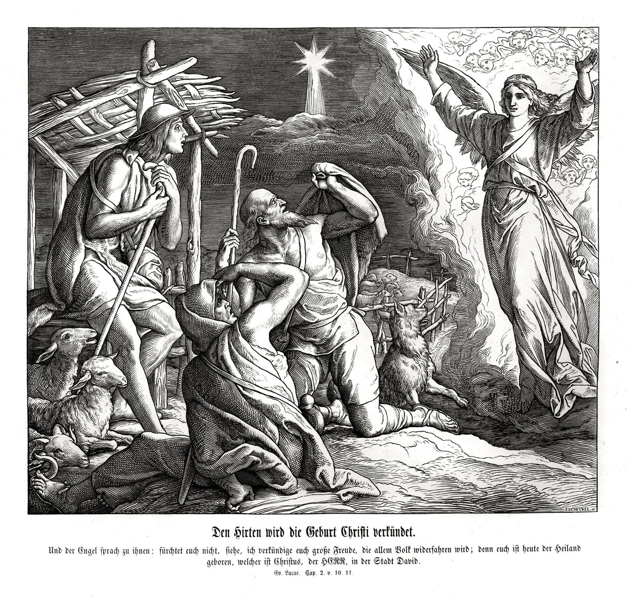 Um anjo aparece aos pastores, Evangelho de Lucas de Julius Schnorr von Carolsfeld