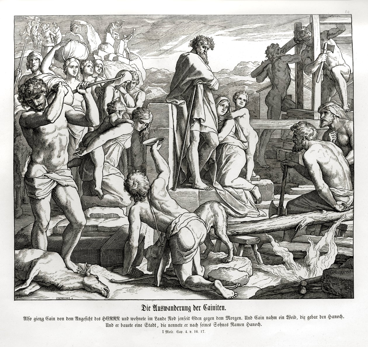 A vida de Caim em Nod após seu exílio, Gênesis de Julius Schnorr von Carolsfeld