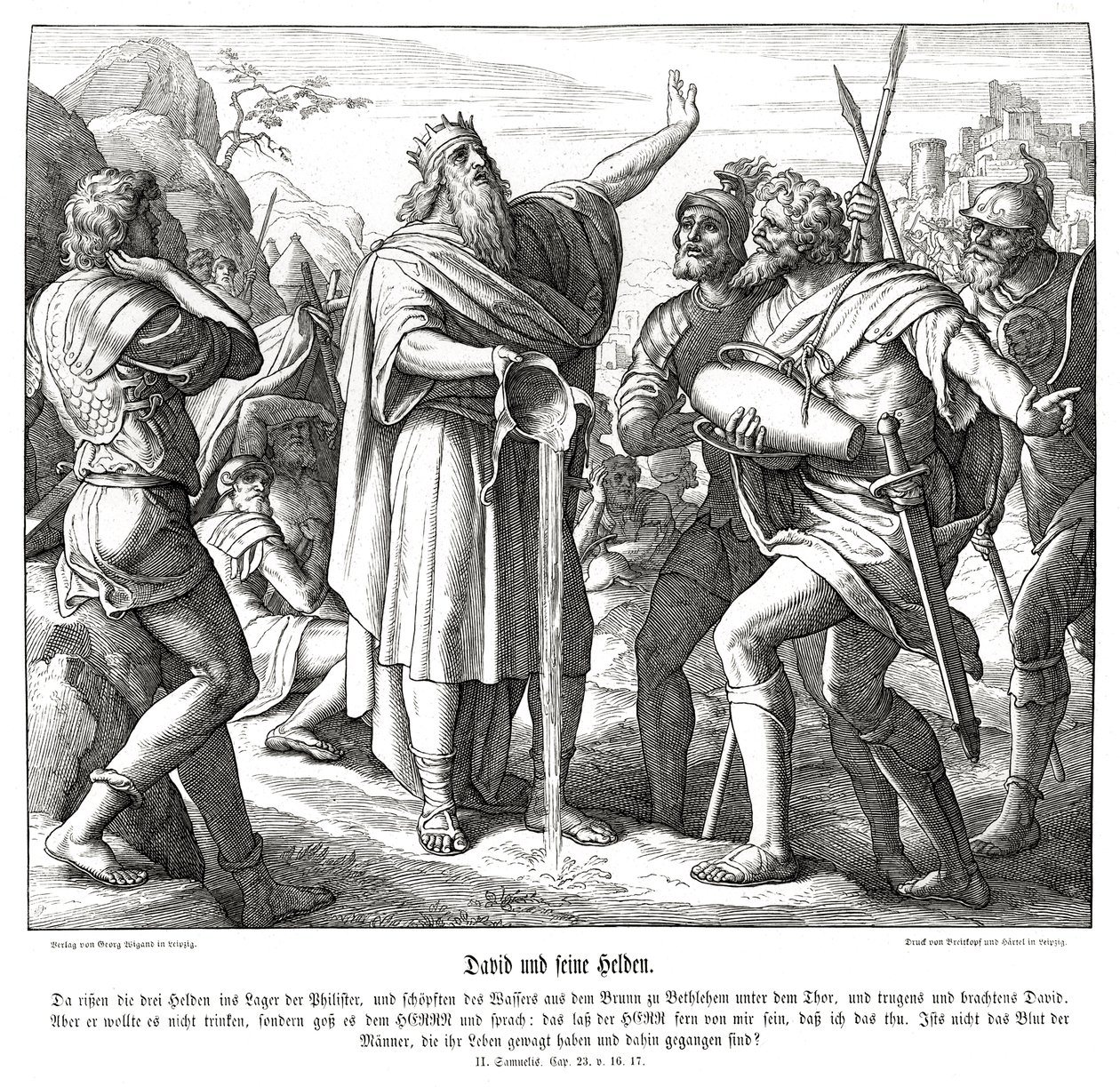 David e os três homens poderosos, 2 Samuel de Julius Schnorr von Carolsfeld