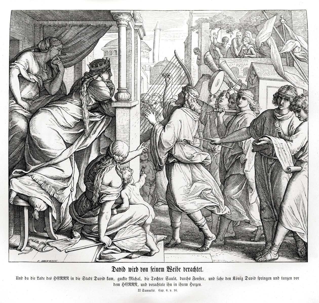 Davi é desprezado por Mical, 2 Samuel de Julius Schnorr von Carolsfeld