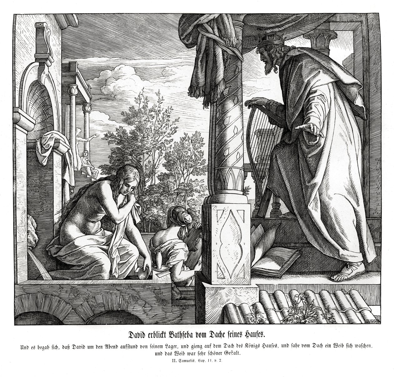 David vê Betsabá no telhado, 2 Samuel de Julius Schnorr von Carolsfeld