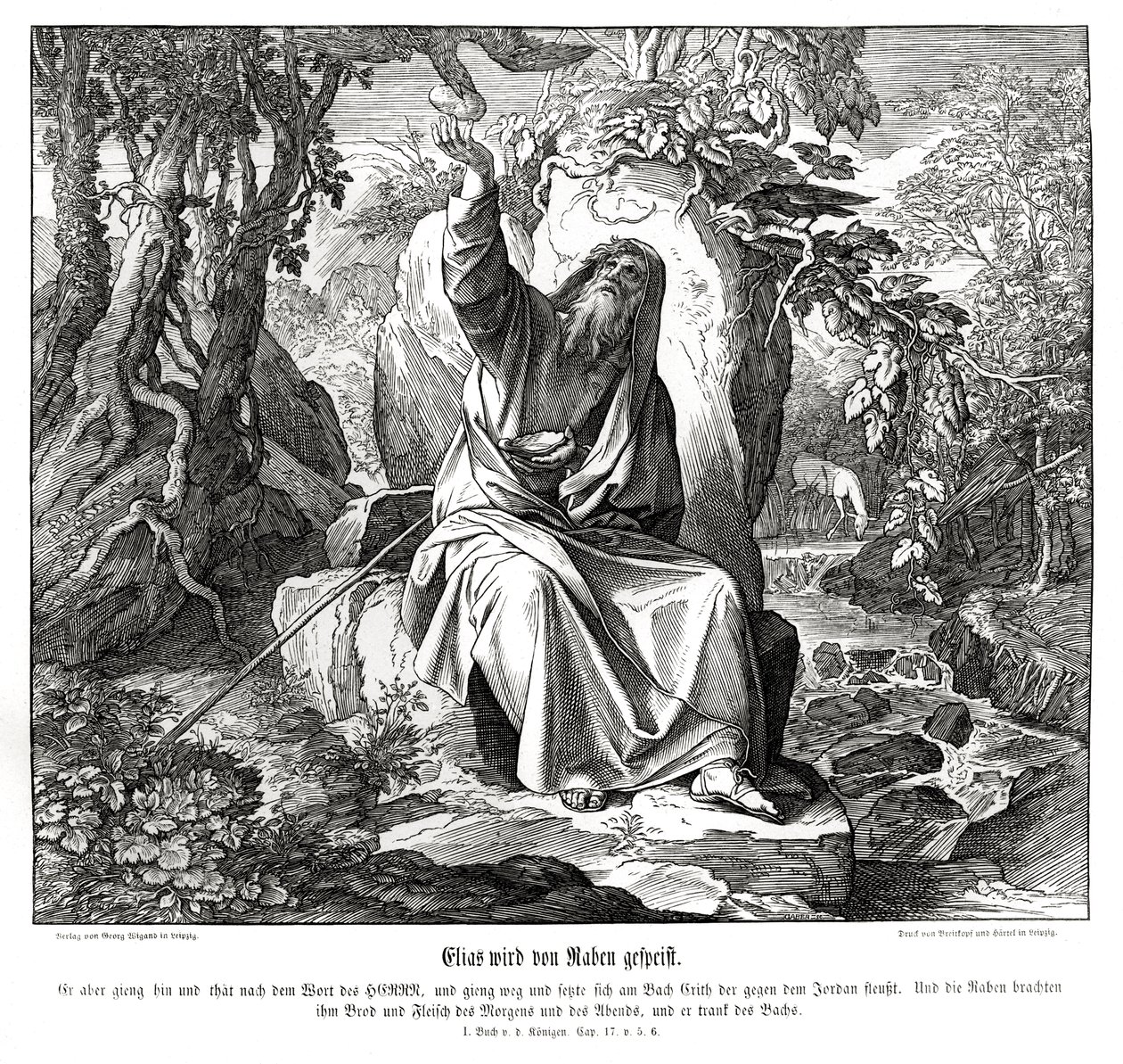 Elijah é alimentado por corvos de Julius Schnorr von Carolsfeld
