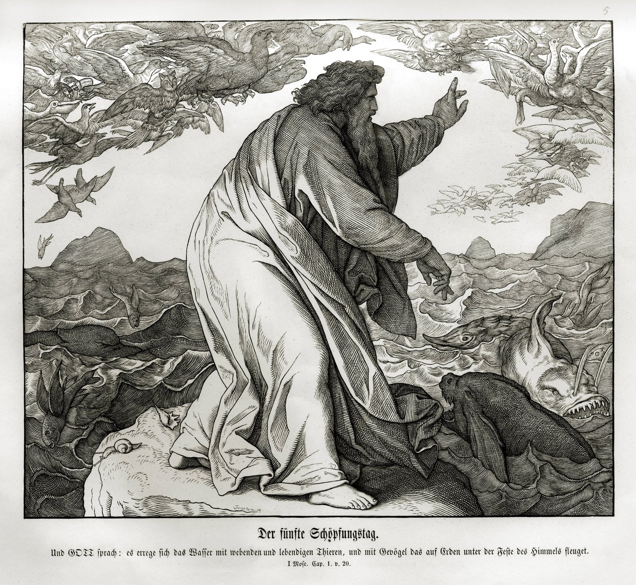 Quinto dia da criação, Gênesis de Julius Schnorr von Carolsfeld