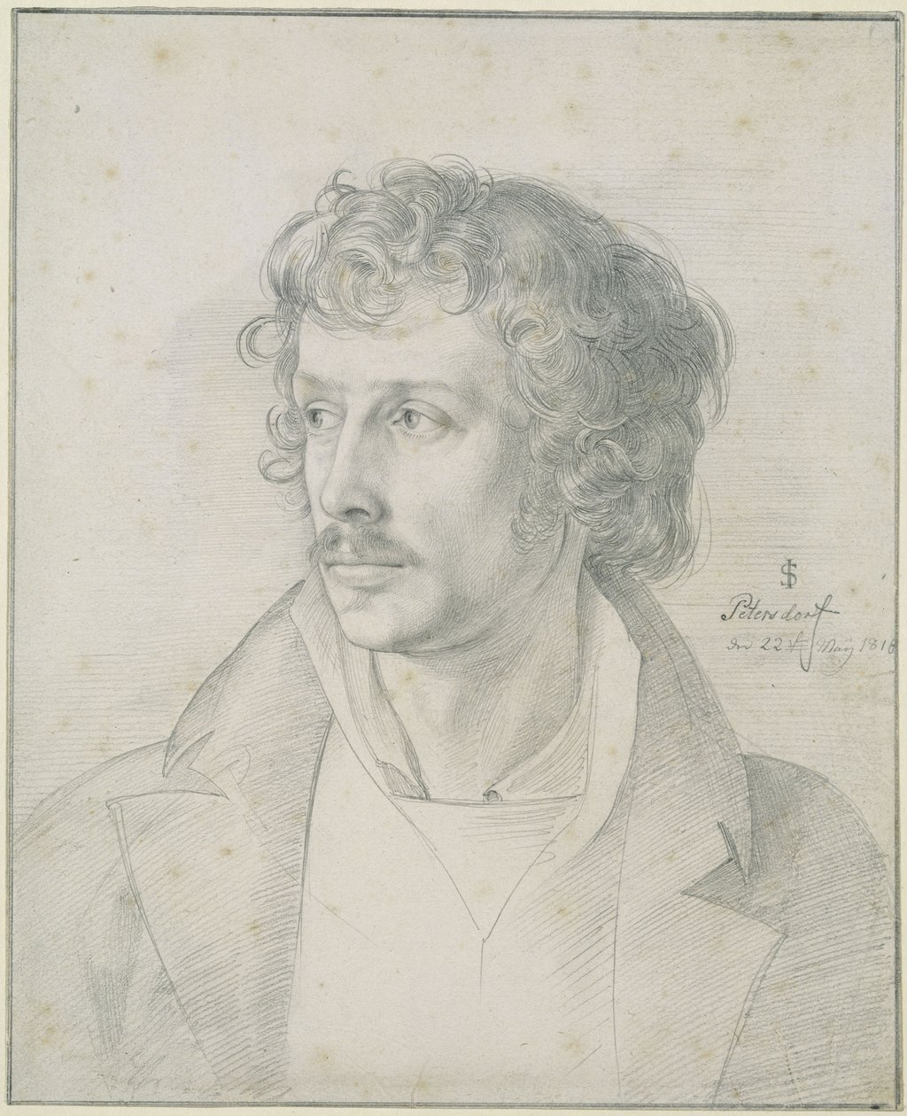 Friedrich Olivier aos 25 anos, retrato de meio corpo, a olhar para a esquerda de Julius Schnorr von Carolsfeld