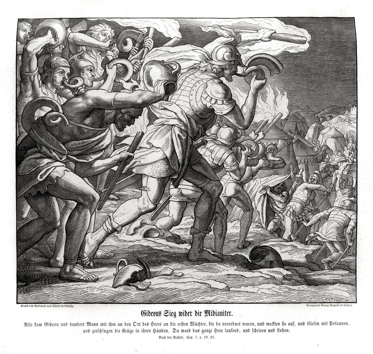 A vitória de Gideon contra os Midianitas, Juízes de Julius Schnorr von Carolsfeld