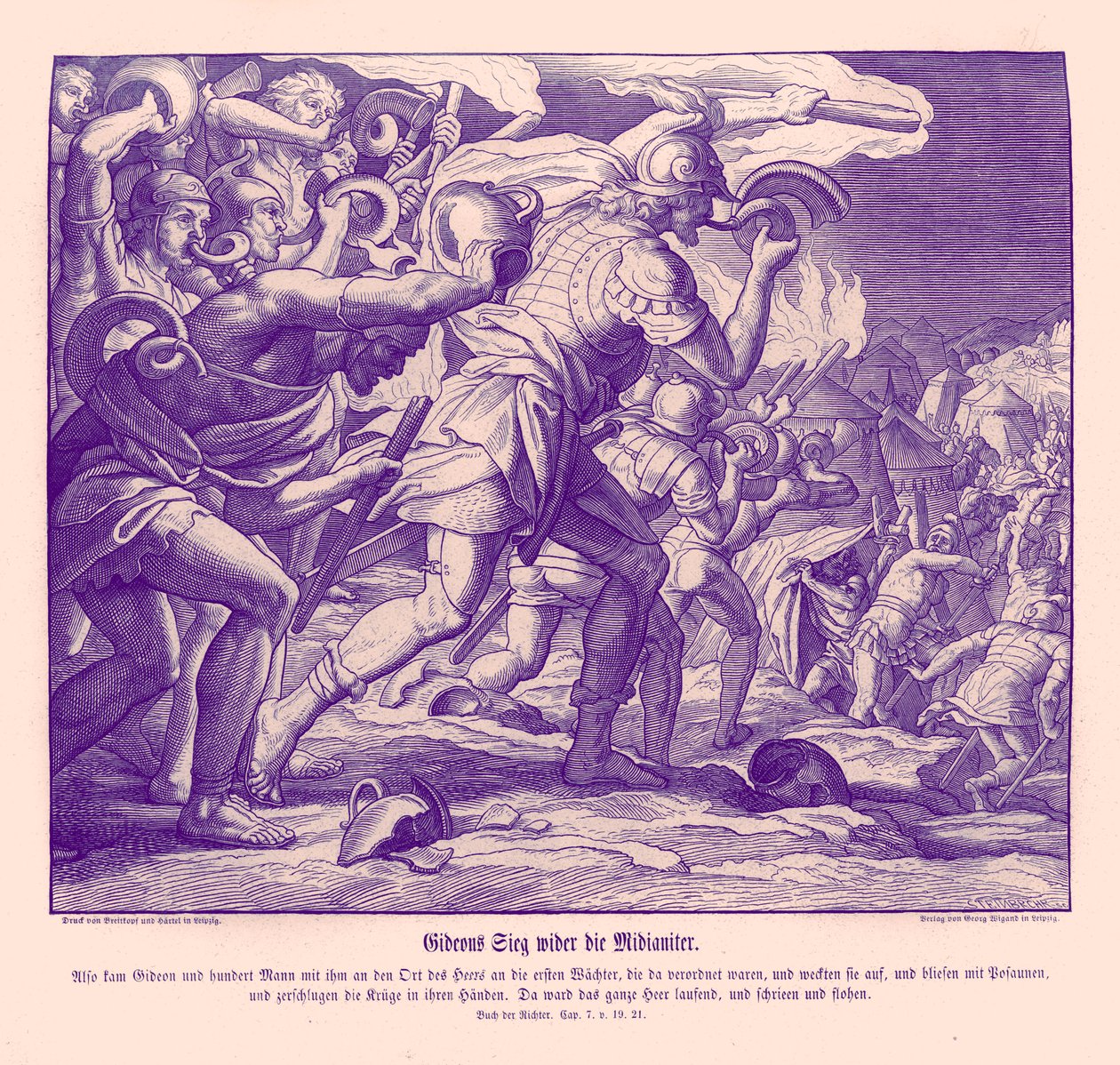 A vitória de Gideon contra os Midianitas, Juízes de Julius Schnorr von Carolsfeld