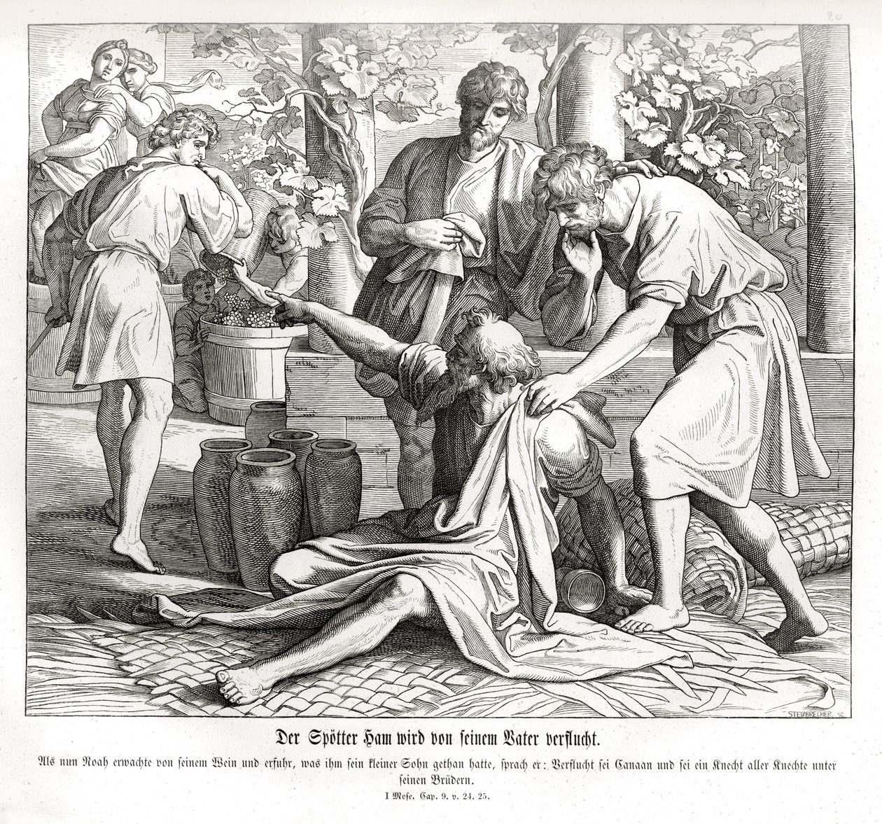 Ham vê a nudez de seu pai, Gênesis de Julius Schnorr von Carolsfeld