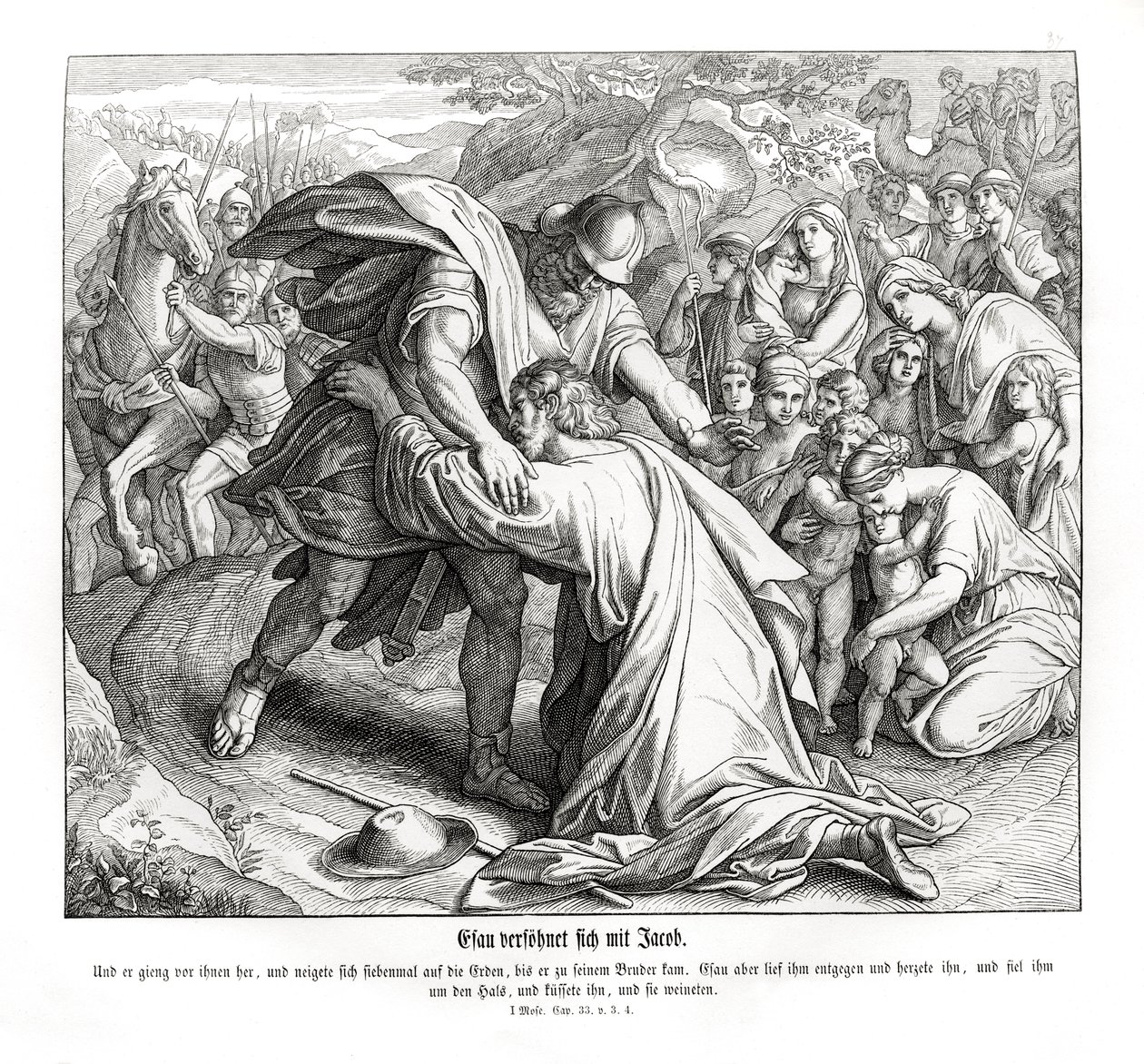 Jacob e Esaú estão reconciliados, Gênesis de Julius Schnorr von Carolsfeld