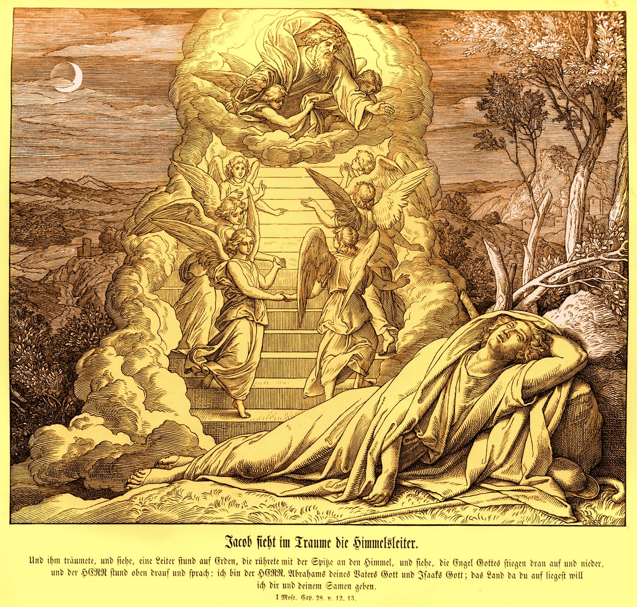 Jacob sonha com a escada para o céu, Gênesis de Julius Schnorr von Carolsfeld