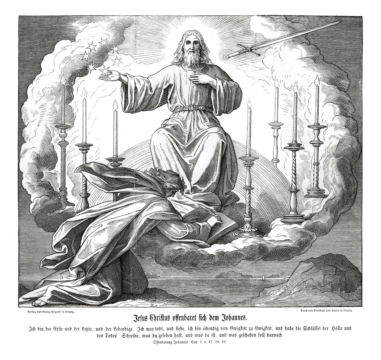 Jesus Cristo revela-se a João, Apocalipse de Julius Schnorr von Carolsfeld