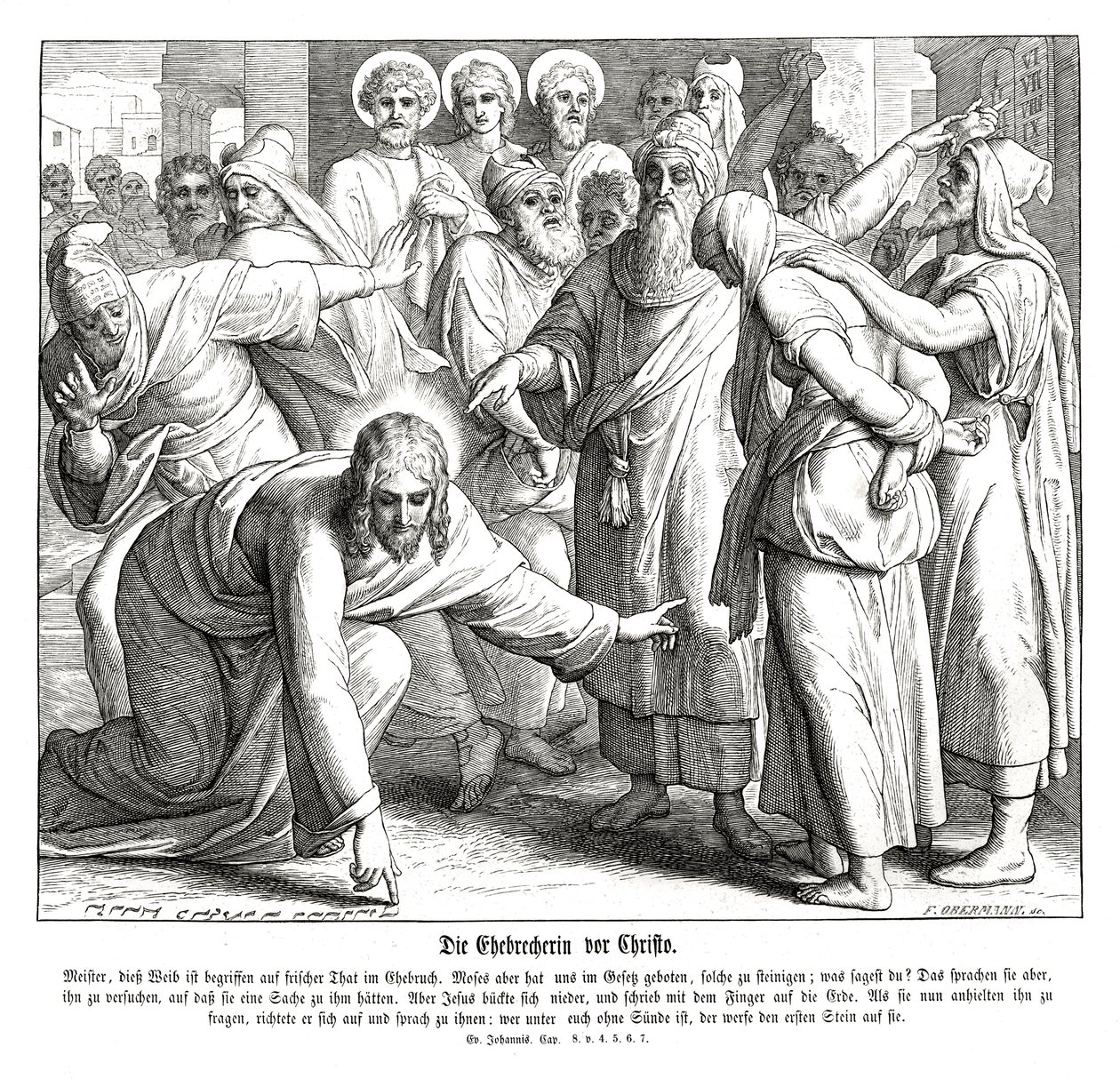 Jesus e a mulher adúltera, Evangelho de João de Julius Schnorr von Carolsfeld